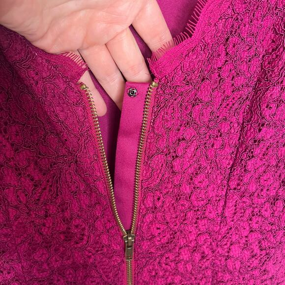 Adrianna Papell Evening Dress Long Sleeve Lace Sheath Fuchsia Size 10 - Picture 13 of 16